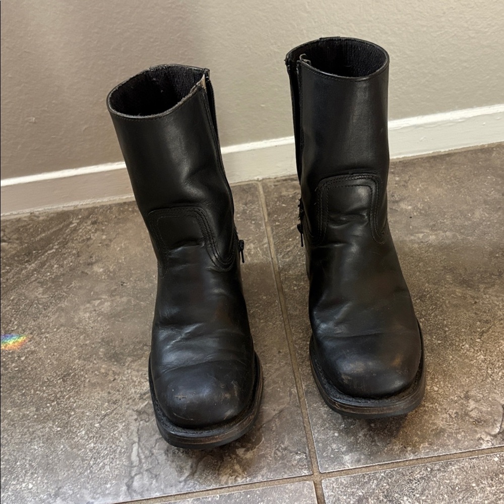 Vintage Frye Campus Black Label Black Leather Mid-Calf Boots 8 1/2 - Picture 3 of 14